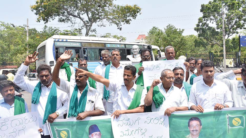 ಮೈಸೂರಿನಲ್ಲಿ ಹಸಿರು ಸೇನೆ, ಕನ್ನಡ ವೇದಿಕೆಯಿಂದಲೂ ಪ್ರತಿಭಟನೆ