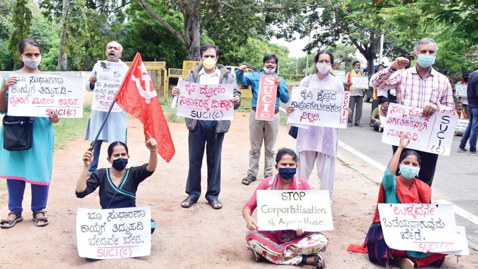 ಭೂ ಸುಧಾರಣೆ ಕಾಯ್ದೆ ತಿದ್ದುಪಡಿ ವಿರುದ್ಧ ಎಸ್‍ಯುಸಿಐ ಪ್ರತಿಭಟನೆ
